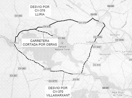 Mapa de carreteras de la zona. 