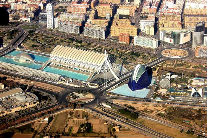 Vista aérea de la Ciudad de las Artes y las Ciencias de Valencia