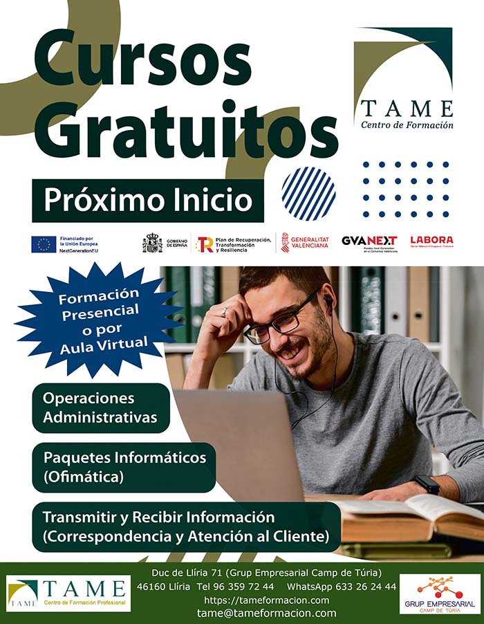 Flyer Cursos Gratuitos - Tame Formación